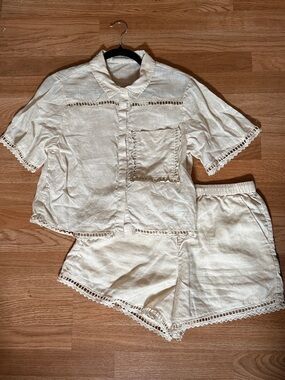 Abercrombie & Fitch Cream Crochet-Trim Swim Coverup Set